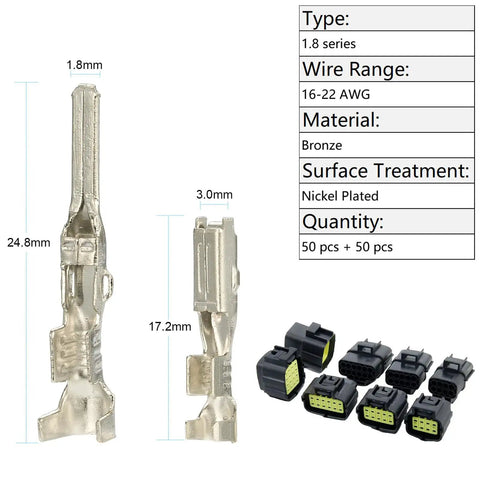 Auto Electrical Pin Connector Kit 440 Pcs Crimp Terminal Pins 1.8mm for 16-22 AWG Wire Harness with connectors shown