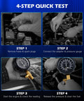 Orion Motor Tech fuel pressure test kit with 0-140 psi gauge, hoses and adapters; four-step setup