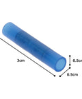 BSN14-C Butt Splice Nylon Insulated For 16 To 14 AWG Wires 1.15 Inch Blue, low profile crimp connector, dimensions shown