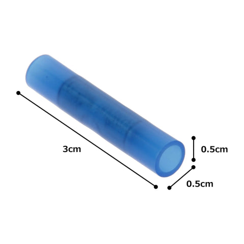 BSN14-C Butt Splice Nylon Insulated For 16 To 14 AWG Wires 1.15 Inch Blue, low profile crimp connector, dimensions shown
