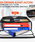 X-Large Thermal Insulated Fireproof Document Bag With Dual Pockets, 17x12x6 Inches, open with folders and cash inside