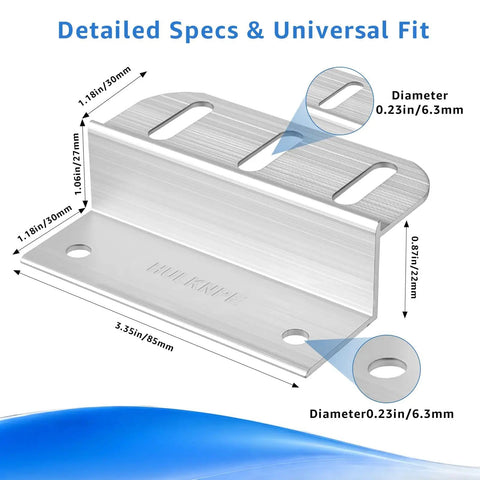 Z Brackets Solar Panel Mounting Kit 16 Pack Heavy Duty Multi Slot Adjustable Corrosion Resistant Mounting Brackets For RVs Boats Roofs Off Grid And Solar Panel Hold Downs with dimensions and universal fit details.