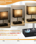 Dope Dual USB Dimmable Bedside Lamp with Phone Stand and Type C Charging Ports, black lamp showcasing stepless dimmable brightness.