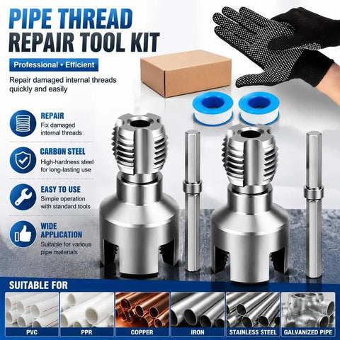 2 Piece PVC Pipe Threader Kit For DIY Home Plumbing, Pipe Tapping And Threading Tool, Quick Stripped Thread Repair In Minutes, Extracts Damaged Threads Safely For Faucets, Sinks, And Wall Pipes, carbon steel