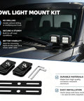 No Drill Clamp On Hood Mount LED Light Bar Brackets for a pillar ditch lights on truck showing kit components
