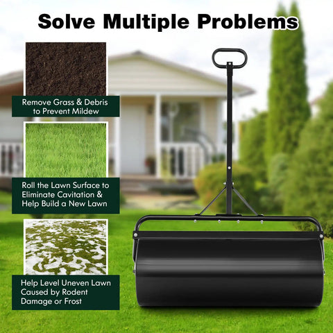 Push And Tow Lawn Roller With Ergonomic Handle And Scraper Bar For Easy No Fuss Soil Compaction In Lawns Yards Parks And Farms displayed