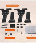 Hella Sturdy Under Desk Computer Mount parts including steel brackets, screws, gasket, and instruction manual.