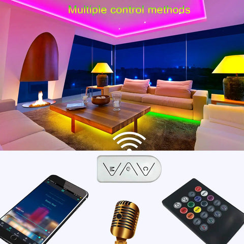 50ft RGB LED Strip Lights With Music Sync And Bluetooth App Control in modern living room setup