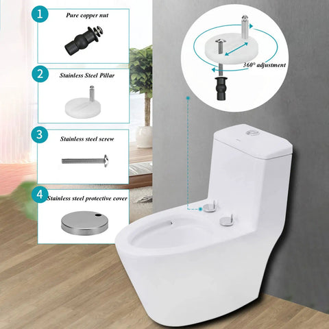 Premium Thickened V Shape Soft Close Toilet Seat Covers The Lid With Silent Damping Hinges And Grippy Rubber Bumpers with installation parts shown.