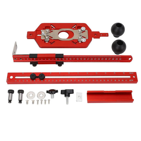 Heavy Duty Router Milling Bracket With Dual Scale Circle Cutting Jig For Woodworking All In One Cabinet Hardware Fixture Rock Solid Multi Function Routing Tool Easy Fit With Most Trim And Plunge Routers., red aluminum alloy router jig kit with 42cm scale and circle cutting parts