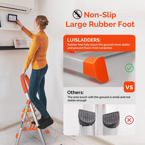 2 Step Aluminum Ladder Portable Folding Step Stool For Home And Kitchen Lightweight Sturdy 500 Lbs EN131 Anti Slip Handgrip design with non-slip rubber foot for secure grip