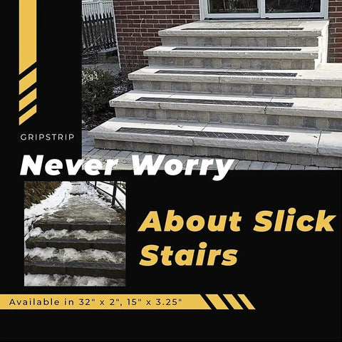 Outdoor steps with Non Slip Grippy Tread Strips 8 Pack 32 Inch By 2 Inch for wet weather visible in action.