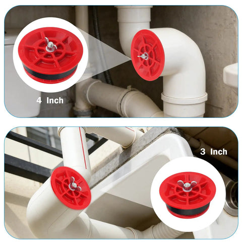 Pro Grade Mechanical End Of Pipe Gripper Test Plugs Set 3 Inch And 4 Inch Sewer Drain Plugs For PVC ABS Cast Iron Pipes Sealing And Pressure Test Tools 2 Pack For Residential And Commercial Plumbing. 4-inch and 3-inch plugs on PVC drain pipes