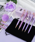 Purple Crystal Diamond Pens Set 8 Metal Pens In Different Styles With Black And Blue Ink For Journaling And Office Use For Women