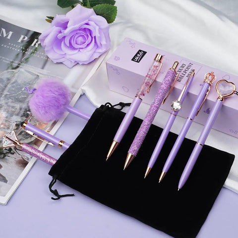 Purple Crystal Diamond Pens Set 8 Metal Pens In Different Styles With Black And Blue Ink For Journaling And Office Use For Women