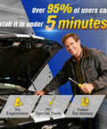 Person installing Subaru Outback Rear Hatch Struts Liftgate Shocks, text highlights easy five minute install