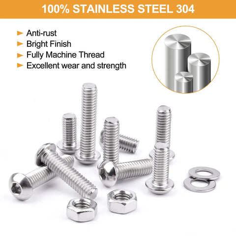 M8 Button Head Socket Cap Screws Kit 16 20 25 30 40mm Lengths 1.25mm Pitch Internal Hex Drive 5mm Allen Includes Washers Nuts