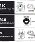24 Piece Bike Wheel Flanged Axle Nut Kit With 12 Nuts And 12 Safety Washers M8 M9.5 M10 For Front And Rear Wheel Hubs Black And Silver Bicycle Hub Parts