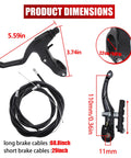 All In One V Brake Set For Mountain Bikes With Front And Rear Calipers, Inner And Outer Cables, Levers, Dimensions Shown
