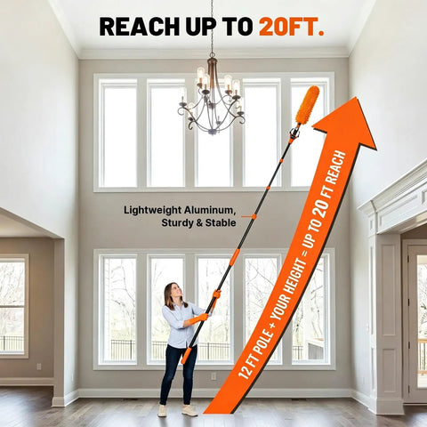 High Ceiling Light Bulb Changer Kit With 10 Piece Extension Poles 360 Degree Swivel Head Bulb Grabber Ceiling Fan Duster And Window Cleaner No Ladder Needed For Safe Ground Level Bulb Swap