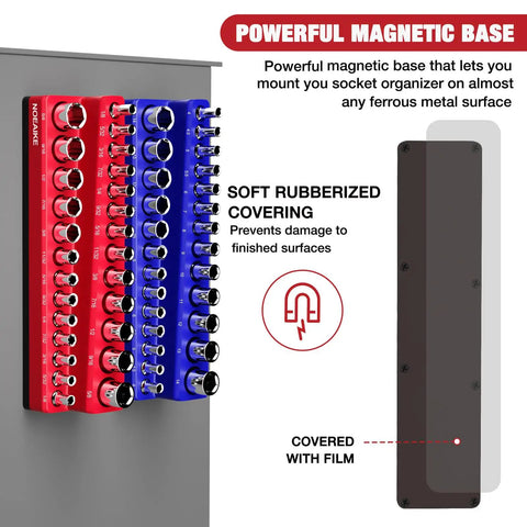 Rock Solid 4 Pack Magnetic Socket Organizer For Garage Storage Heavy Duty Quarter And Eighth Inch Drive Sae Metric Socket Holder Tray With Strong Magnet Base Keeps All Your Gear Properly Secured