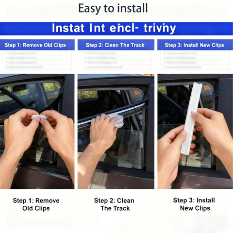 Three-step process to install Fiat 500 500C Window Glass Run Channel Clip Kit For Left Or Right Side Easy Fix 2012-2018
