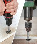 Beast Mode 10 Piece Forstner Bit Set For Woodworking With Triple Flute Carbide Tipped Bits And Round Shank in use on wood