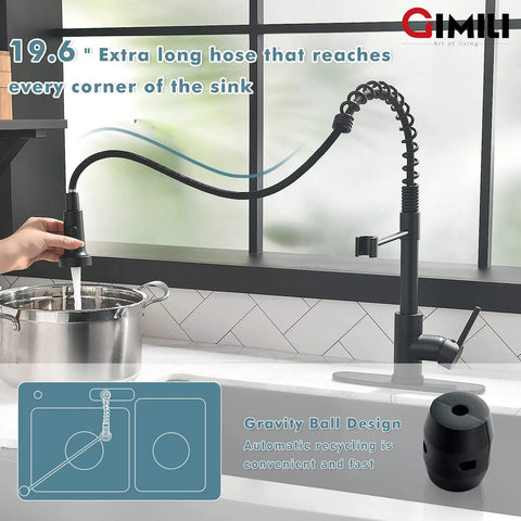 Matte Black Kitchen Faucet With Soap Dispenser And Pull Down Sprayer Pro Grade Commercial Single Handle Spring Pullout Faucet