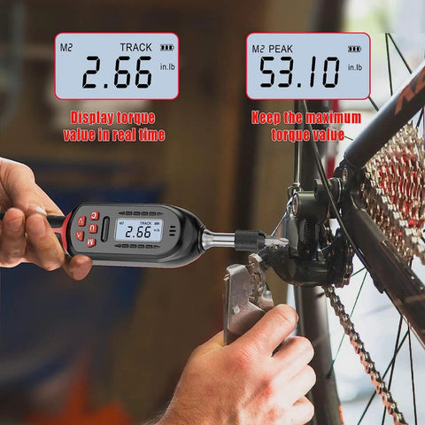 Using Digital Torque Screwdriver With LED Buzzer Indicator Adjustable 2.66-53.1 In-Lbs 0.3-6 Nm Torque Range on bike gear