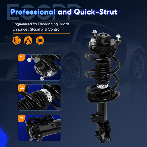 Drop In Ready Direct Replacement Complete Strut Assembly Front Left And Right For Hyundai Sonata 2012 2013 2014 And Kia Optima 2012 2013 2014 2015 Preassembled With Coil Spring Bearing Mount Bumper Boot Isolator, highlighting coil spring design and installation guides