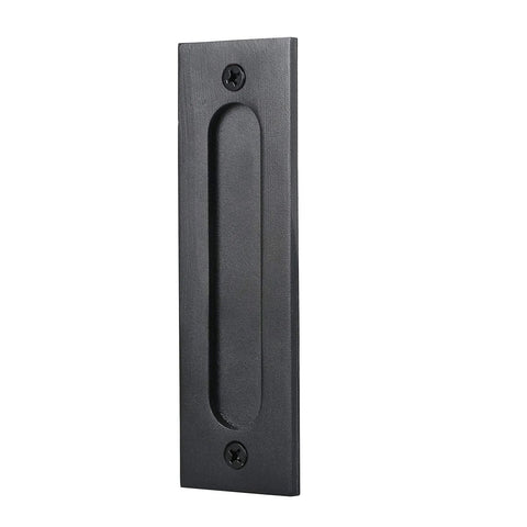 7 Inch Black Sliding Barn Door Finger Pull Set, Heavy Duty Modern Invisible Handle With Flat Bottom, Cast Iron, Front View