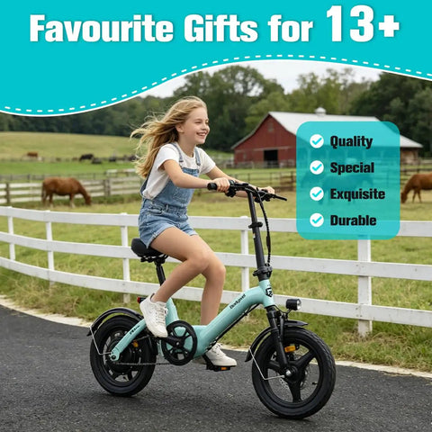 Mini Foldable Electric Bike For Adults And Teens With 400W Peak Motor 20 MPH Top Speed 25 Mile Range 14 Inch Compact Frame Lightweight 46 Lb City Commuter Black