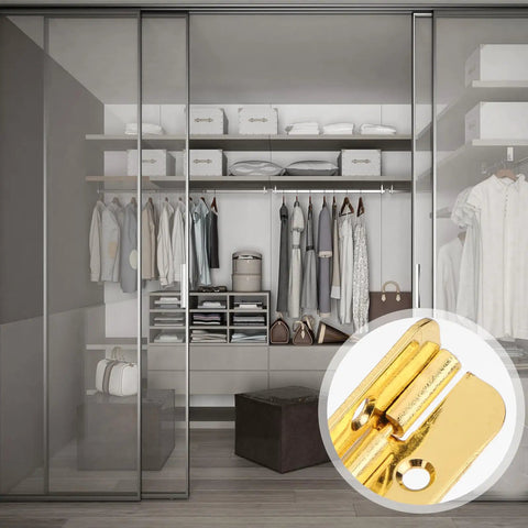 Gold Cabinet Hinges 190mm Heavy Duty Built Tough 2 Pack showcased in elegant wardrobe