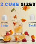 Heavy Duty Countertop Ice Maker With Carry Handle Chilling Bullet Ice Cubes In Six Minutes Cranking Twenty Six Pounds Daily For Weekend Hangouts And Home Bars Smooth Silent Operation showing two cube sizes, large and small, next to refreshments.