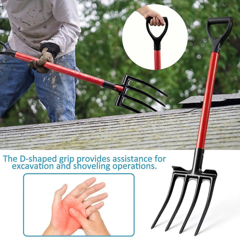 Knock Down Any Roof Job With This Pro Grade Two Pack Four Tine Tear Off Tool And Garden Spading Fork Sporting A Thick D Grip Handle for shingle removal.