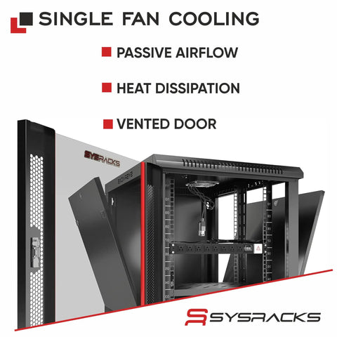 15U Wall Mount Server Rack Cabinet For 19 Inch Network Enclosures With 24 Inch Depth Built In Fan PDU And Two Shelves For IT Gear, showing vented door and cooling features.