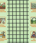 Black Hardware Cloth One Half Inch Mesh Roll, 50 Feet, 19 Gauge Vinyl Coated Welded Wire Fence with usage icons for garden and DIY.