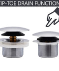 Built Tough Sch 40 Pvc Bath Waste And Overflow Assembly With Slick Illusionary Faceplate And Ada Compliant Toe Touch Drain Plug Polished Chrome showing tip-toe drain function.