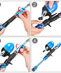Step-by-step assembly of Kids Fishing Pole Starter Kit With Tackle Box, Reel, Practice Plug, Beginner's Guide And Travel Bag