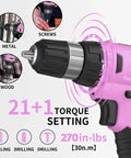 Pink Go To Cordless Drill Kit With 20V Battery And Charger 30 Nm Torque 21 Plus 1 Clutch Three Eighths Inch Keyless Chuck
