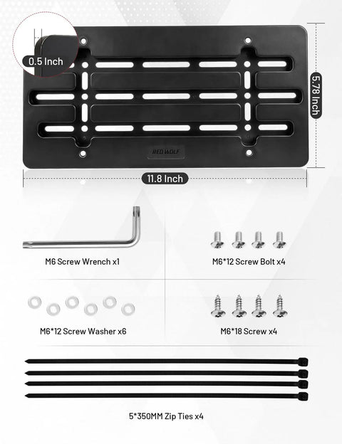 Front License Plate Bracket Holder Frame Universal Fit For Cars Trucks Vans And SUVs With 6 Screws And Wrench Kit Black