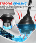 Heavy Duty Toilet Plunger Built Like A Tank For Killer Suction On Bathroom Drain Clog Remover, sealing tight and generating thrust.