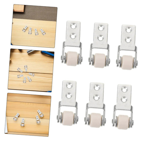 White Nylon Sliding Door Guide Wheels With Brake For Furniture Cabinet Tracks Heavy Duty Drawer Roller Casters close-up view.