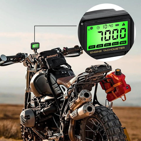 Digital Tachometer With RPM Alarm And Hour Meter on motorbike, compact engine gauge for snowmobiles, motorbikes, go karts, lawn mowers