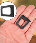 30 Piece Tough As Nails Black Plastic Window Screen Pull Tabs For Universal Spline Channel Repair shown in hand for size reference.