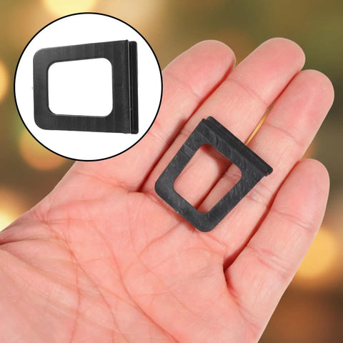 30 Piece Tough As Nails Black Plastic Window Screen Pull Tabs For Universal Spline Channel Repair shown in hand for size reference.