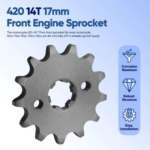 Front Engine Sprocket 420 14T 17mm Bore For 50cc To 160cc Dirt Bikes Mini Bikes Go Karts ATVs Quads And Moped Rides