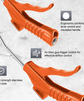 Heavy Duty 2 Pack Air Blow Gun Set With Ergonomic Pistol Grip And Solid Iron Barrel Reliable Compressor Nozzle For Daily Grind Cleanups Dust Blasting And Mechanic Detailing In Bright Orange showing ergonomic handle and stainless steel pipe.