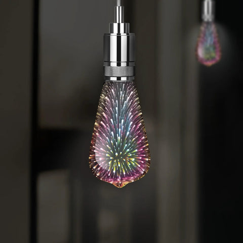 Infinity 3D Fireworks Multicolor LED Bulb for Party Vibes Prism ST19 Style LED Bulb ST19 Prism LED 1 Count Vintage Shape Firework Burst Lighting Perfect For Bedrooms Patios And Festive Gatherings