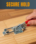 Four Pack Heavy Duty Toggle Clamps, 700 Lb Capacity, Self-Lock U-Bolt With Anti-Slip Grip, Ideal For Woodworking Jigs, Fixtures, Cabinets, Tool Boxes, Smokers, And Tire Carriers. Metal toggle clamp securing wood board